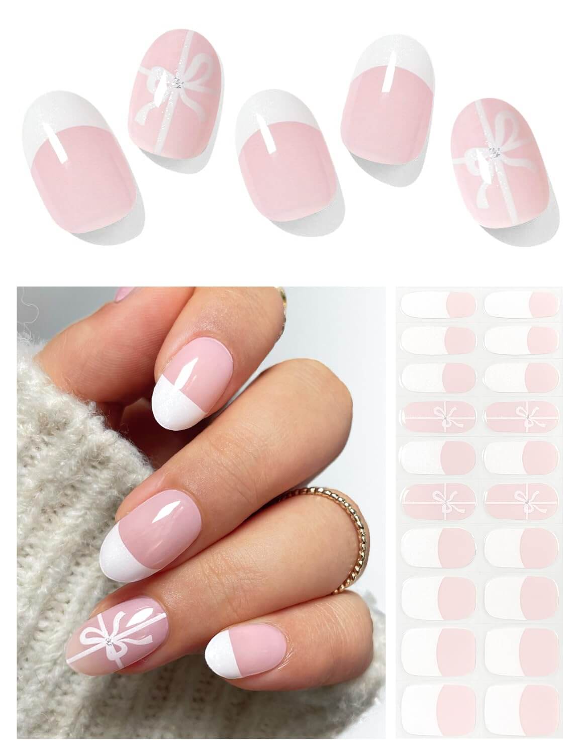 Semi Cured Gel Nail - French Bow - 20 PCS - NailSala